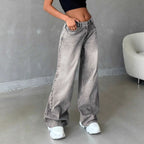 Damen Weite High-Waist Jeans mit elegantem Design und lässigem Schnitt R&B