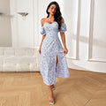 Damen Off-Shoulder Maxikleid mit voluminösen Puffärmeln R&B