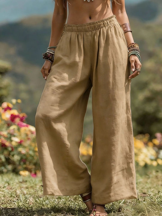 Damen Weit geschnittene Leinenhose R&B