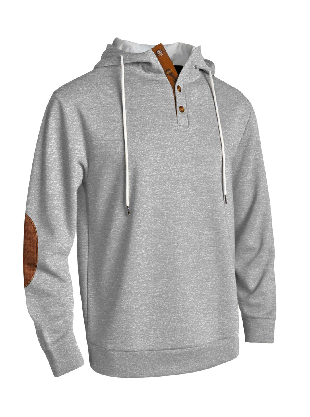 Herren nan Kapuzenpullover im puristischen Freizeitstil mit Henley-Knopfleiste, kontrastierter Kapuzeninnenseite und Ellenbogenaufnähern R&B