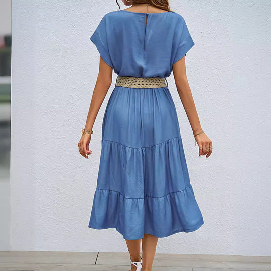 Damen lässiges Midi-Kleid mit voluminösem Rock und lockerer Passform R&B