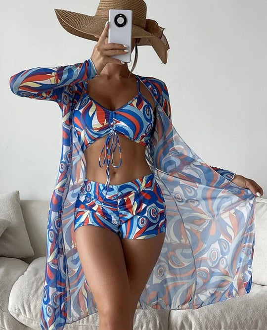 R&B | Dreiteilige Bluse mit hoher Taille und langen Ärmeln mit Kordelzug
