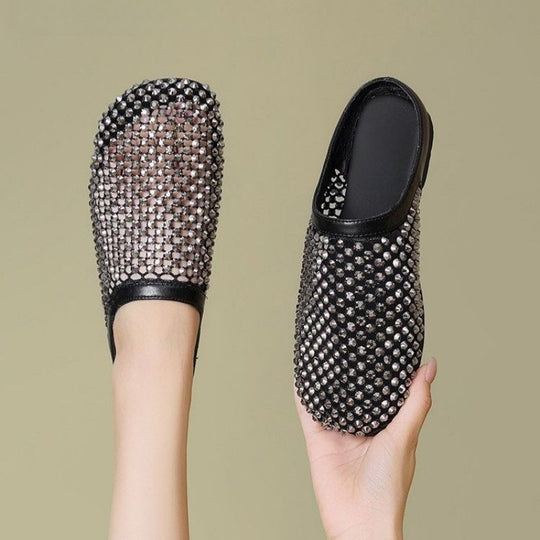 Damen elegante Mesh Clogs mit modischem Strassdesign R&B