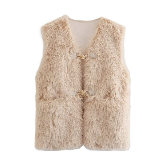 Damen Flauschige Weste mit raffinierten Schnallen R&B