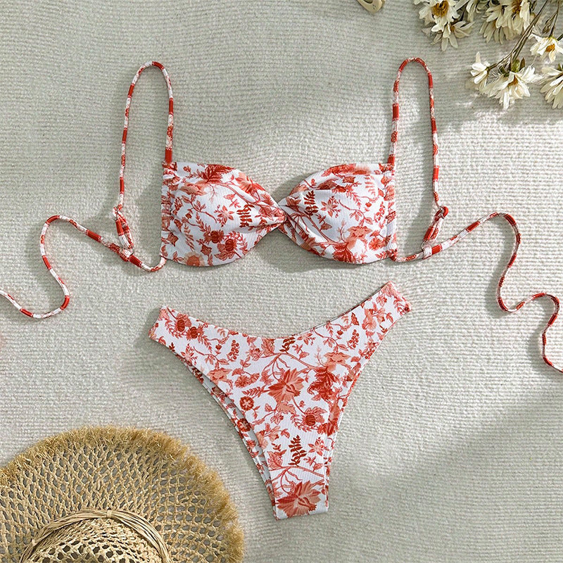 Damen Triangel-Bikini mit floralem Design und verstellbaren Trägern R&B