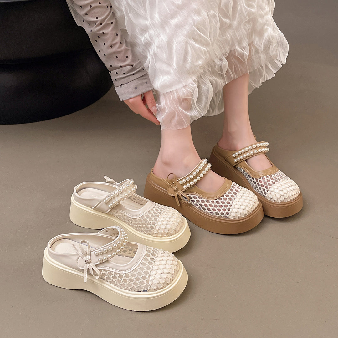 Damen Komfortable und elegante Mules mit Perlverzierung und atmungsaktivem Obermaterial R&B