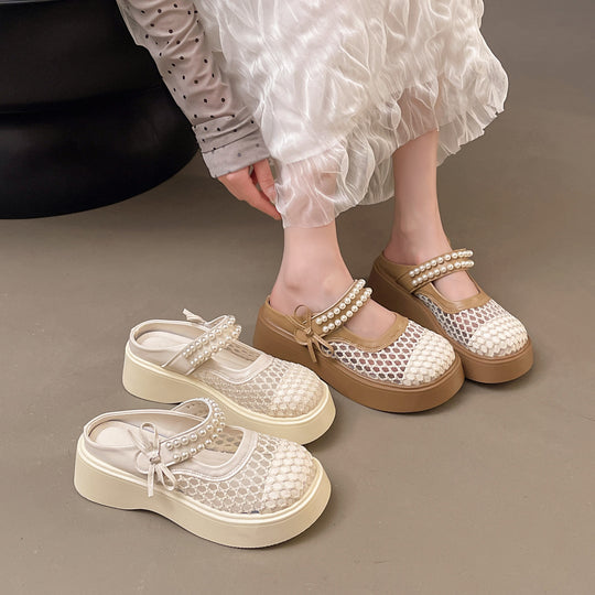 Damen Komfortable und elegante Mules mit Perlverzierung und atmungsaktivem Obermaterial R&B