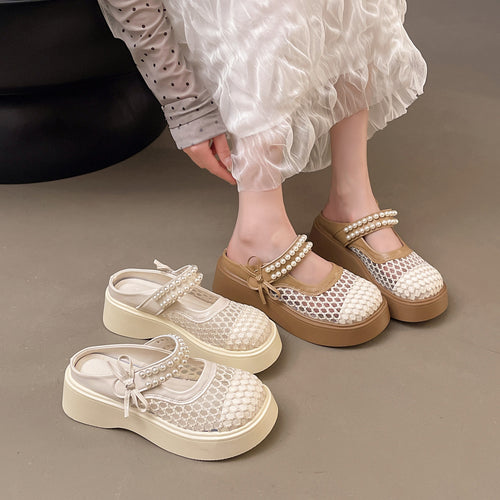 Damen Komfortable und elegante Mules mit Perlverzierung und atmungsaktivem Obermaterial R&B