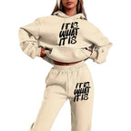 Damen Freizeit-Hoodie und Jogginghose Set mit inspirierendem Schriftzug
