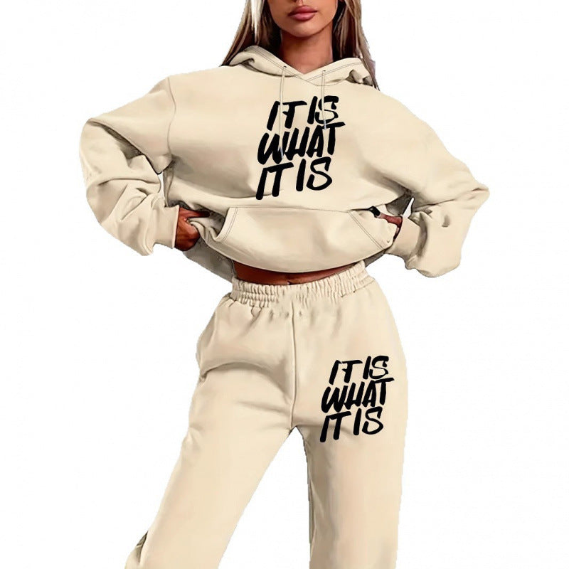 Damen Freizeit-Hoodie und Jogginghose Set mit inspirierendem Schriftzug