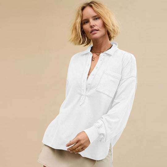 Damen Elegantes langärmliges Oberteil mit Knopfleiste und Brusttasche R&B