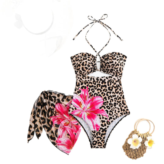 Damen Chic Cut-Out Badeanzug mit floralem Wickelrock R&B