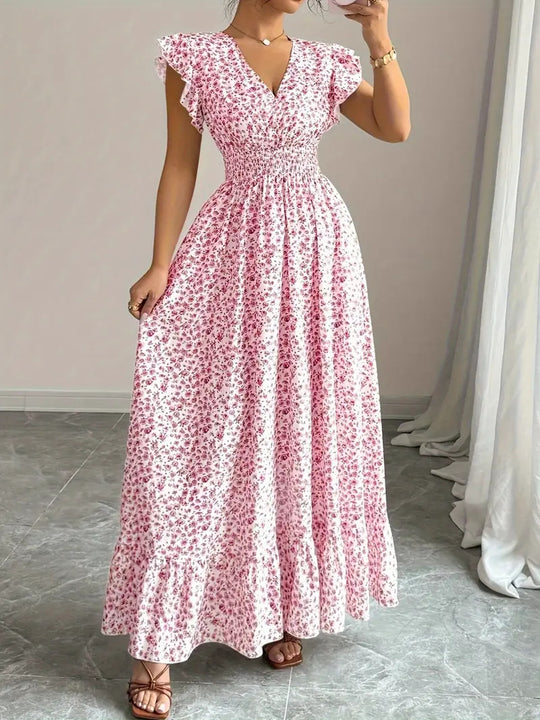 Damen Maxikleid mit Rüschenträgern und elastischem Tailleneinsatz R&B