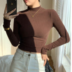 Damen Langarm Crop-Top mit hohem Kragen und figurbetontem Schnitt