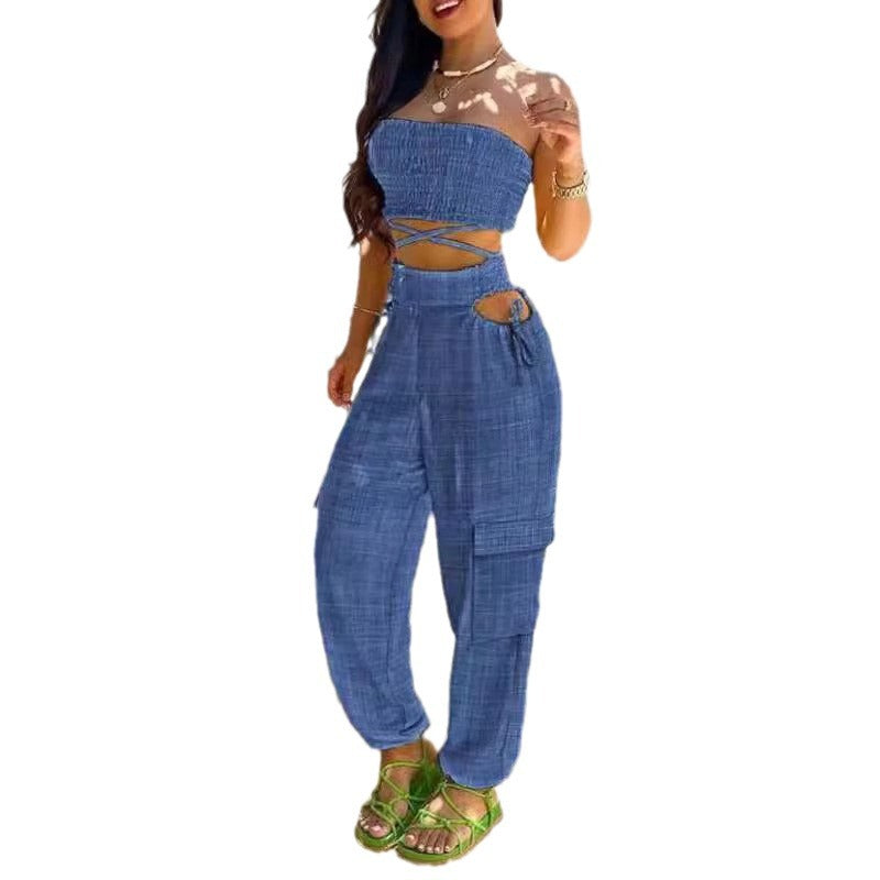 Damen Zweiteiliges Outfit mit Cropped Top und Cargo-Hose R&B