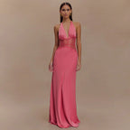 Damen Elegantes Maxikleid mit tiefem V-Ausschnitt und zarter Spitzenverzierung R&B