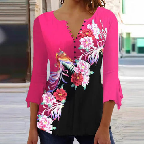 Damen Bluse mit floralen Akzenten und eleganten Knopfdetails Heidi-Mode