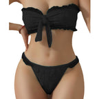 Damen Bandeau-Bikini mit modischen Rüschendetails und verstellbarem Knotendesign R&B