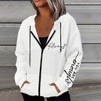 Damen nan oversized Kapuzenjacke mit Reißverschluss, handgeschriR&Bener Typo-Applikation und Kontrast-Eingrifftaschen R&B