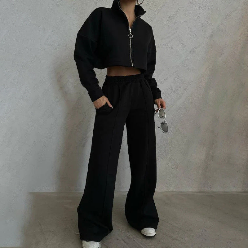Damen Cropped Fleece-Jacke mit Reißverschluss R&B