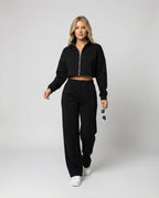 Damen Cropped Fleece-Jacke mit Reißverschluss R&B