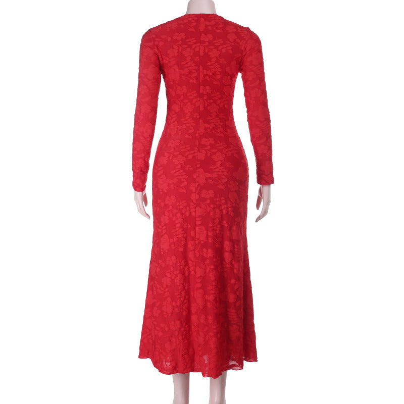 Damen elegantes Maxikleid mit modischem Blumenmuster und raffinierten Langarmdetails R&B