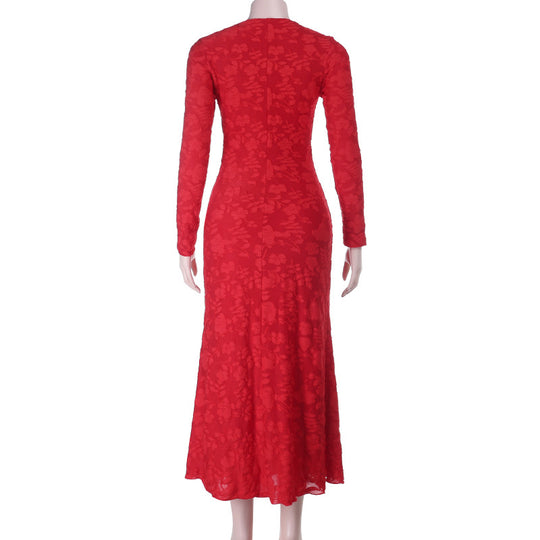 Damen elegantes Maxikleid mit modischem Blumenmuster und raffinierten Langarmdetails R&B