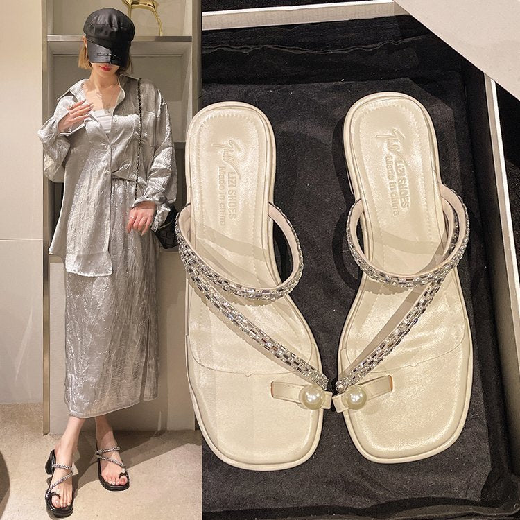 Damen elegante Riemensandalen mit glänzenden Perlenakzenten R&B