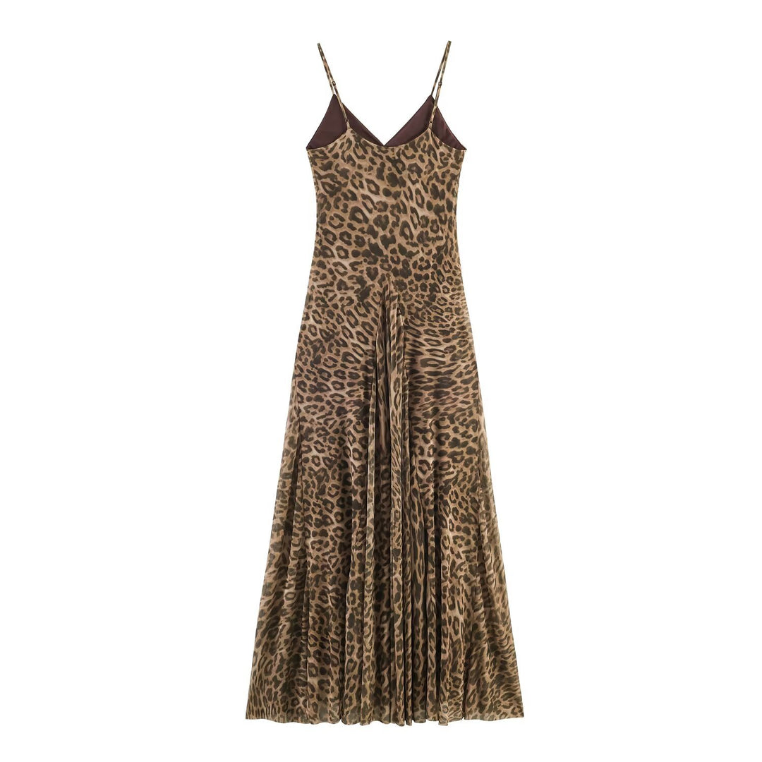 Damen Maxikleid mit elegantem Leo-Print und fließendem Schnitt R&B
