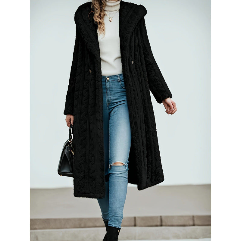 Damen Strickmantel mit Oversized-Kragen und originellen Zopfmuster R&B