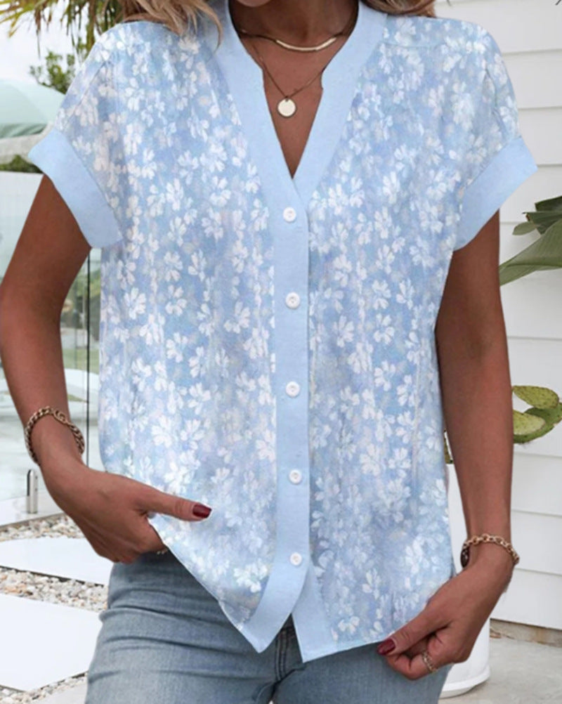 Damen Blusentop mit floralem Muster und kurzen Ärmeln Heidi-Mode