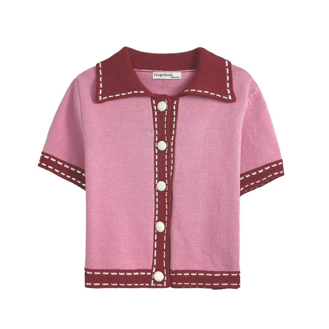 Damen Kurzarmpullover mit kontrastierenden Details R&B