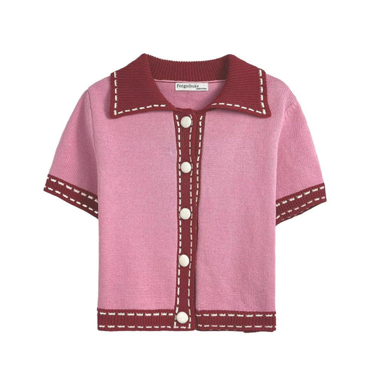 Damen Kurzarmpullover mit kontrastierenden Details R&B