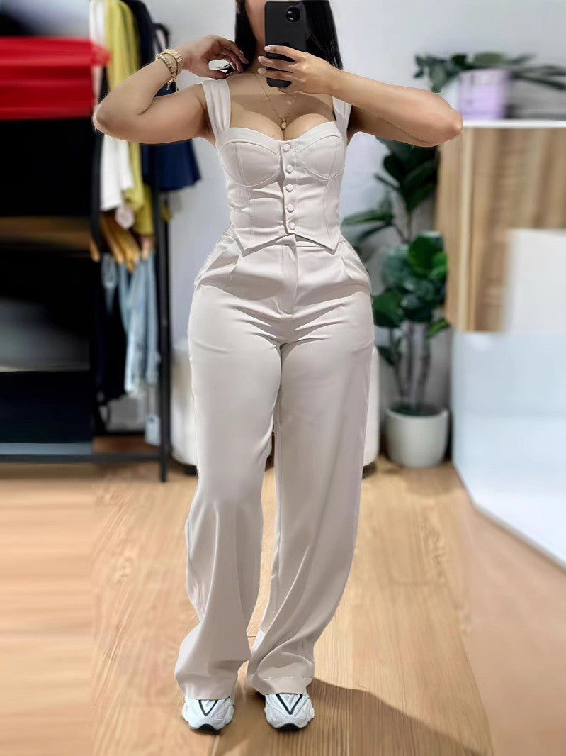 Damen Figurbetonter Jumpsuit mit tailliertem Schnitt und Knopfleiste R&B