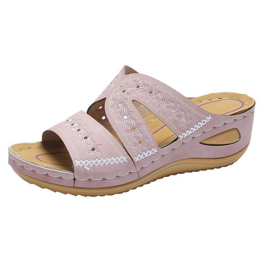 Damen Wedge-Pantoletten mit floralem Stickdesign und anatomischem Fußbett R&B