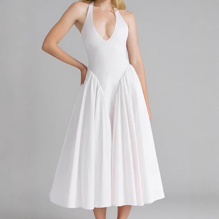Damen Midikleid mit tiefem V-Ausschnitt und fließendem Rock R&B