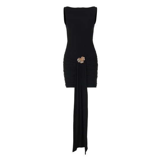 Damen Figurbetontes Kleid mit eleganter Drapierung und Schmuckdetails R&B