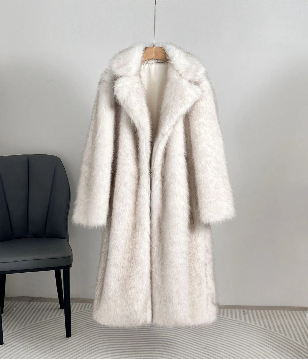Damen Eleganter Pelzmantel mit großen Taschen R&B
