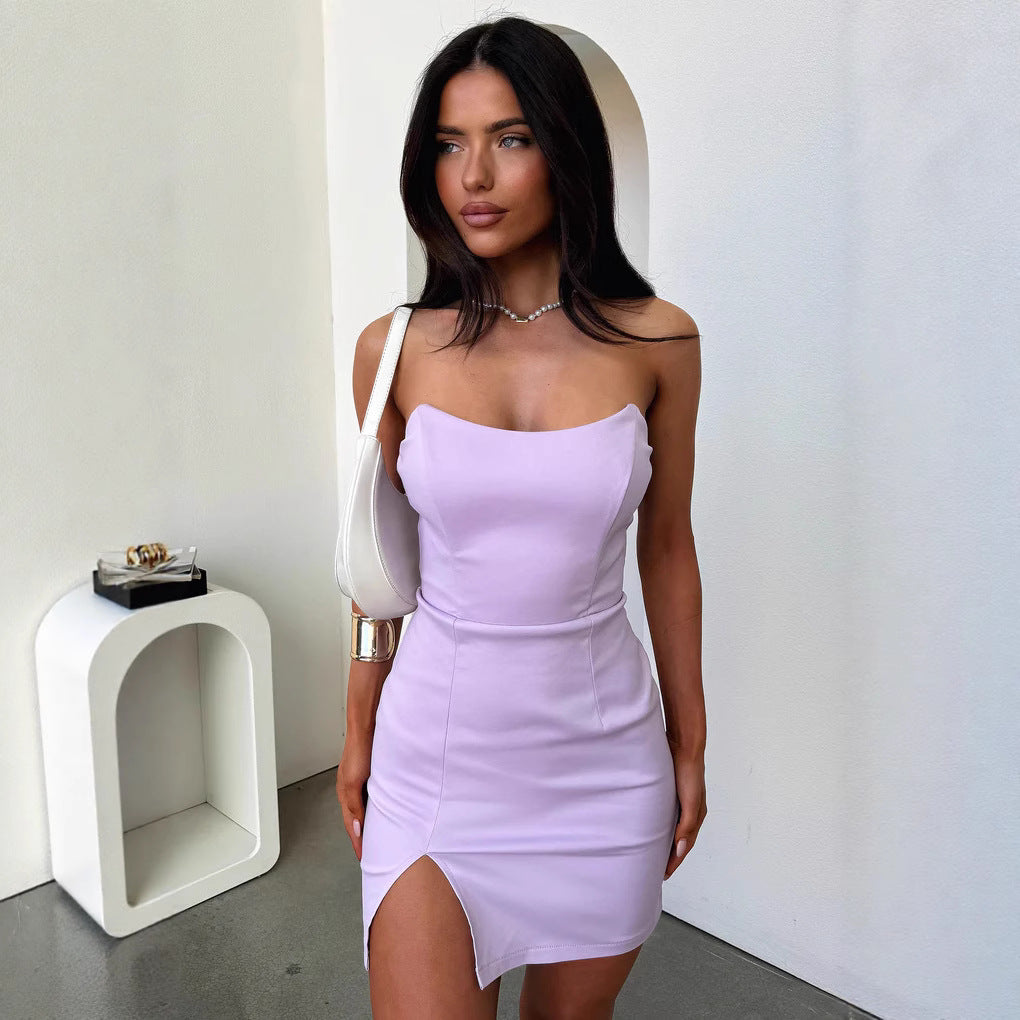 Damen elegantes Minikleid mit femininer Silhouette und seitlichem Schlitz R&B