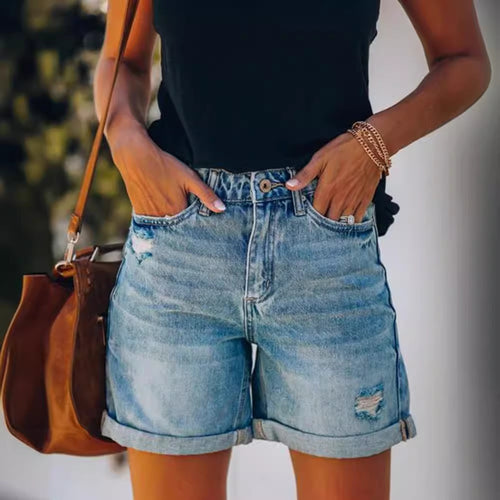Damen Jeansshorts im lässigen Relaxed Fit mit modischen Destroyed-Details R&B