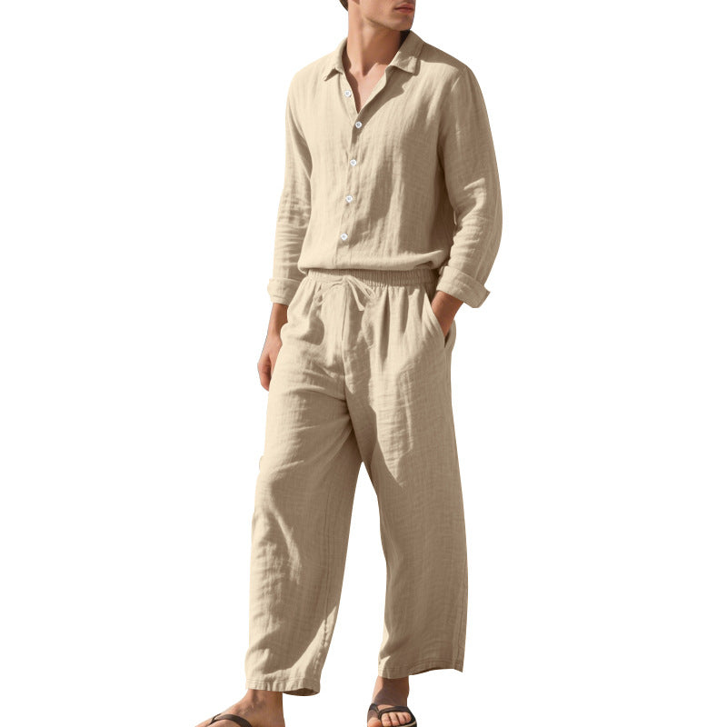 Herren nan leichtes Leinen-Freizeitset mit Hemd und weiten Hosen R&B
