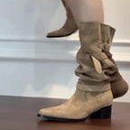 Damen Modische Overknee Stiefel mit verstellbaren Riemen und Blockabsatz R&B