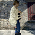 Damen Kuschelige Strickjacke mit Großen Knöpfen R&B