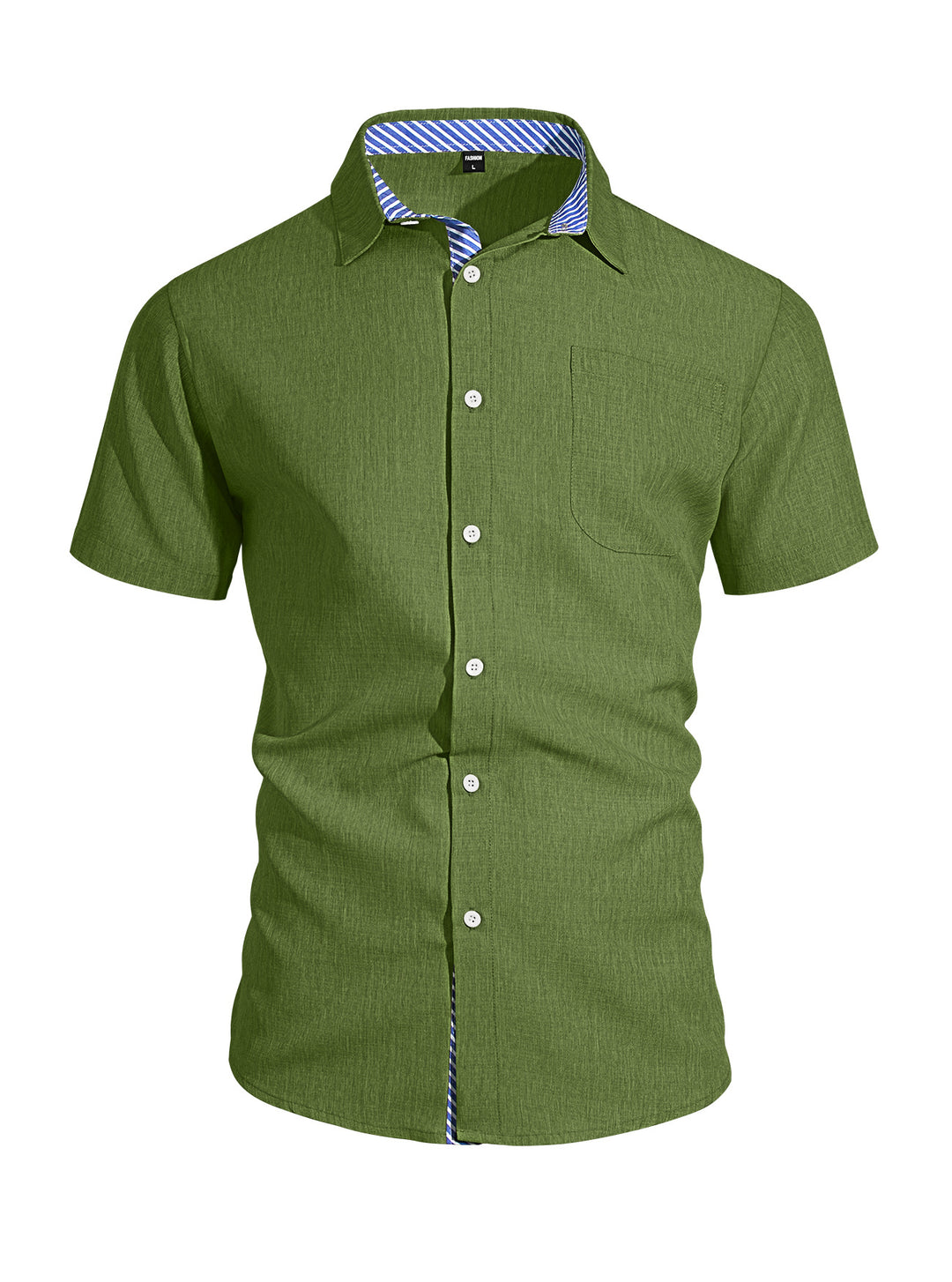 Herren nan Business-Casual Kurzarmhemd mit gestreiftem Kragenfutter und Brusttasche R&B