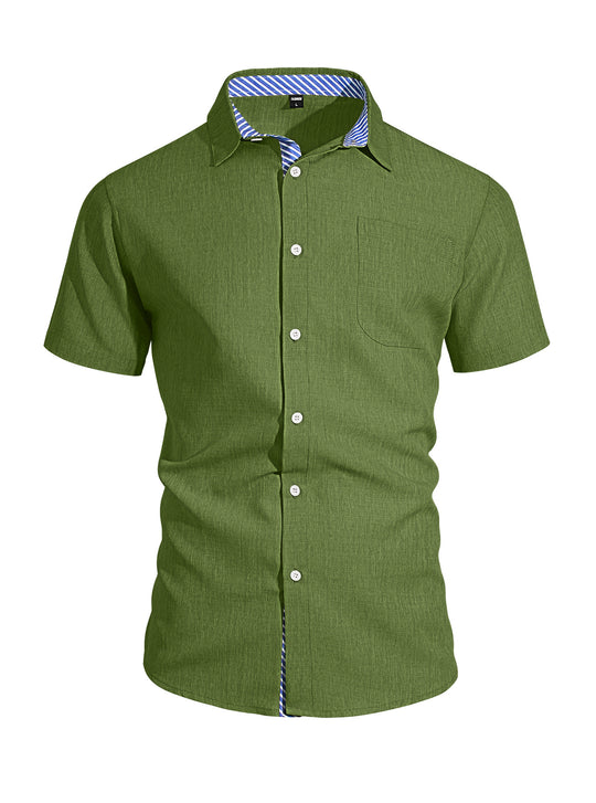 Herren nan Business-Casual Kurzarmhemd mit gestreiftem Kragenfutter und Brusttasche R&B