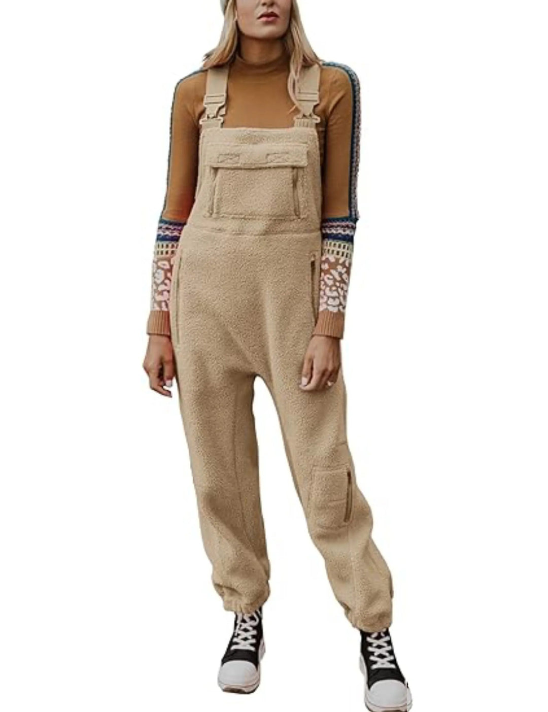 Damen Flauschiger Overall mit verstellbaren Trägern und Eingrifftaschen R&B