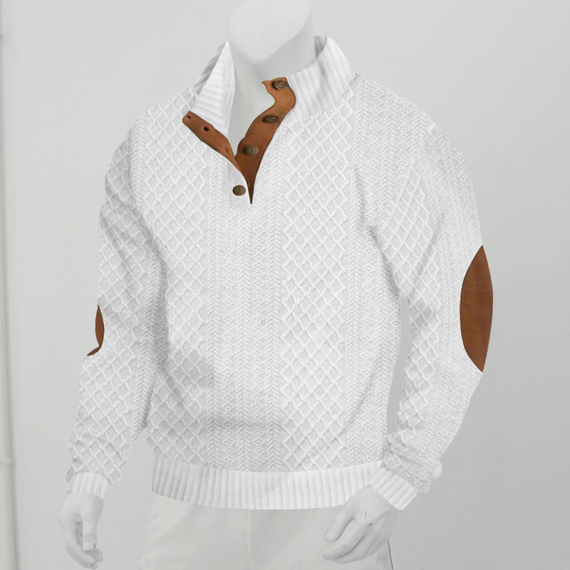 Herren nan grober Zopfstrick Troyer mit Knopfleiste und Veloursleder-Ellenbogenpatches R&B