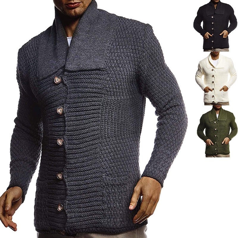 Herren strukturiertes Strickoberteil mit großem Kragen und praktischen Taschen R&B