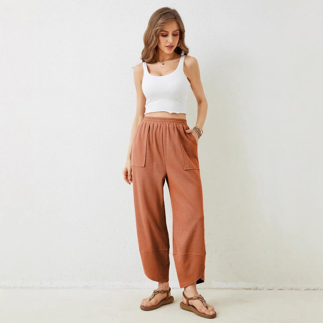 Damen weit geschnittene Freizeithose mit elastischem Bund und praktischen Taschen R&B