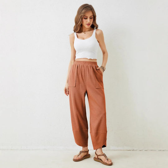 Damen weit geschnittene Freizeithose mit elastischem Bund und praktischen Taschen R&B